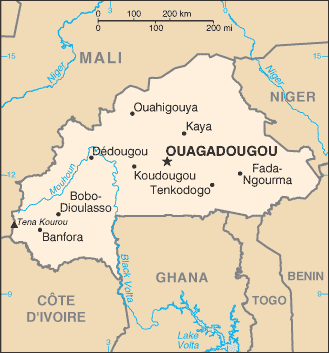 Politisk kart over Burkina Faso