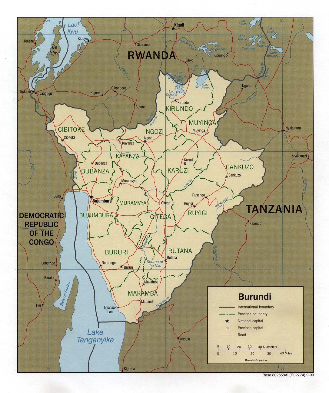Politisk kart over Burundi