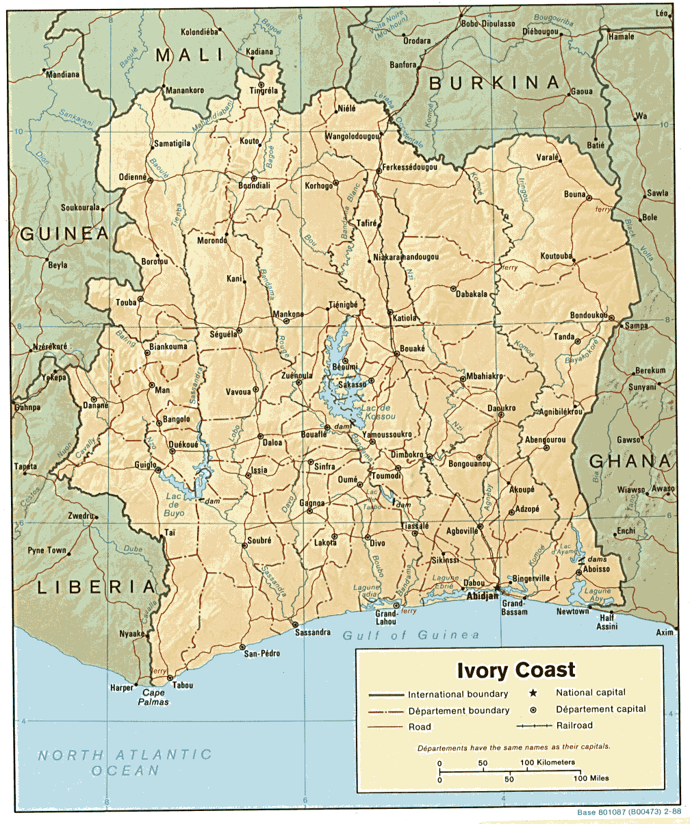 Terreng kart over Elfenbenskysten