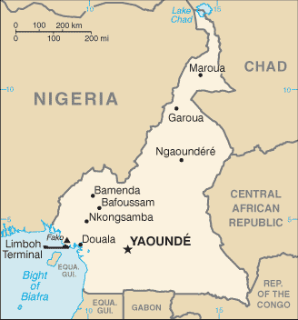 Politisk kart over Kamerun
