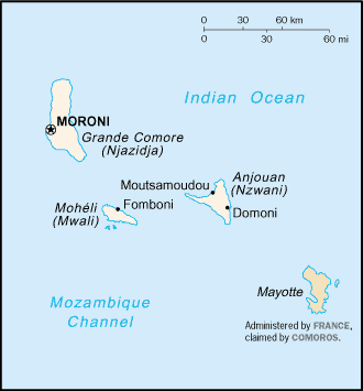Politisk kart over Komorene