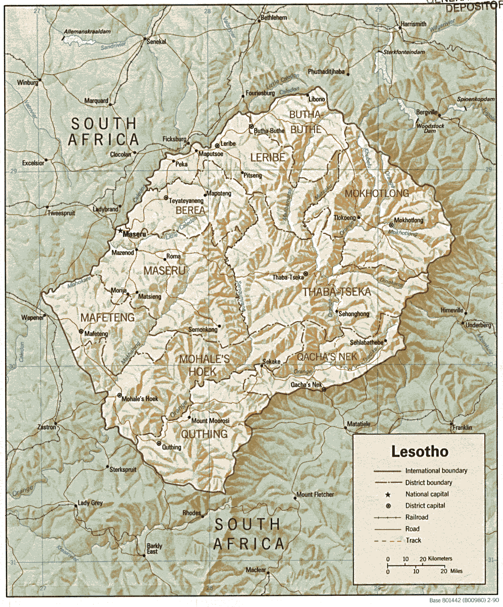 Terreng kart over Lesotho