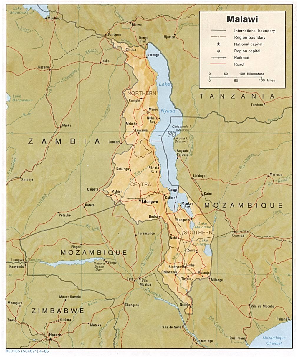 Terreng kart over Malawi