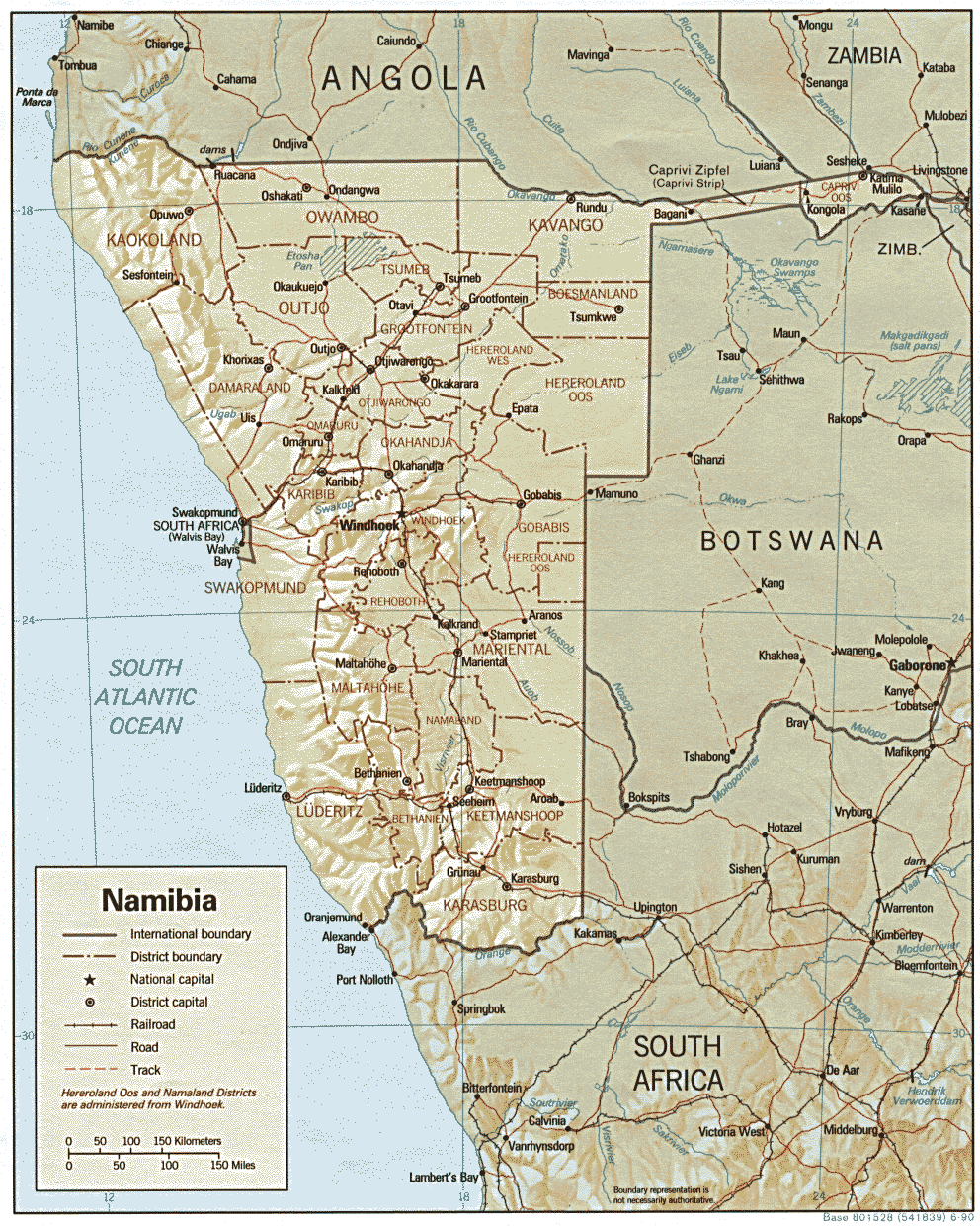 Terreng kart over Namibia