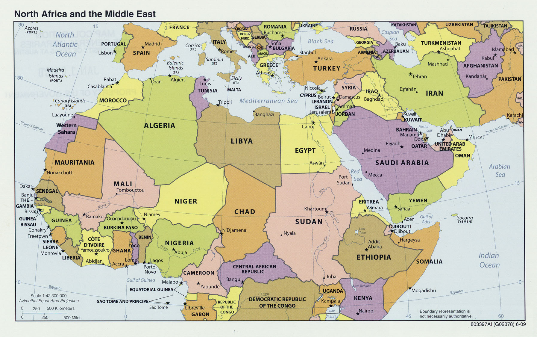 Politisk kart over Nord-Afrika
