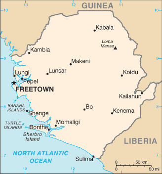 Politisk kart over Sierra Leone