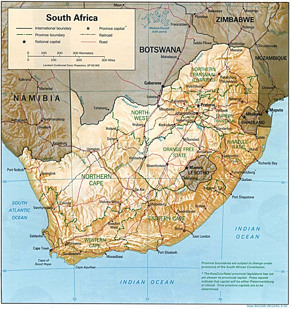 Terreng kart over Sør-Afrika