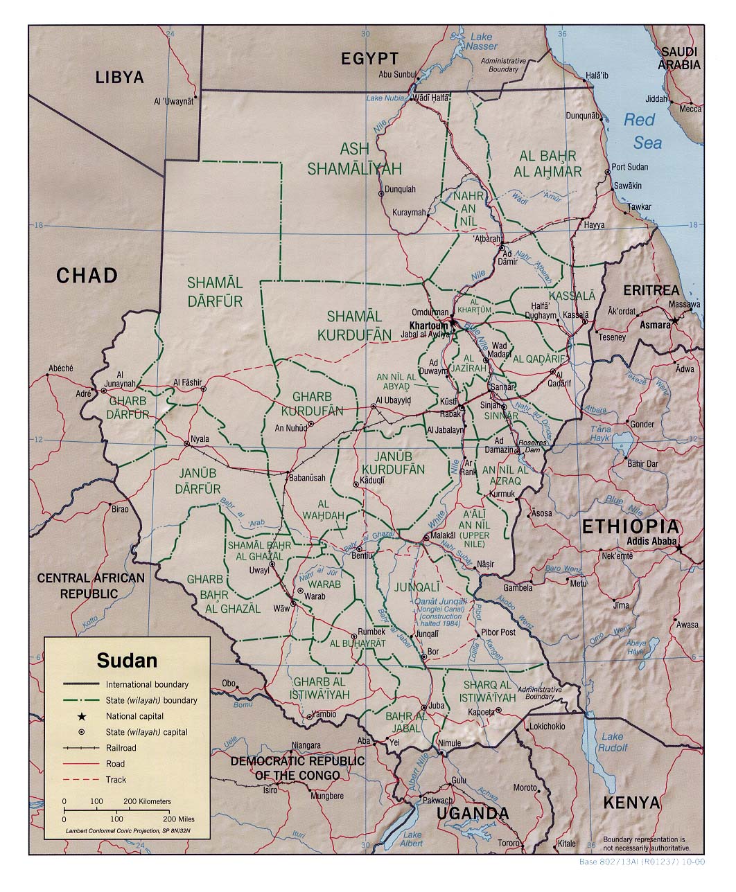 Terreng kart over Sudan