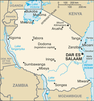 Poliitsk kart over Tanzania 2008