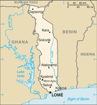 Politisk kart over Togo