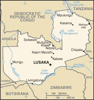 Politisk kart Zambia
